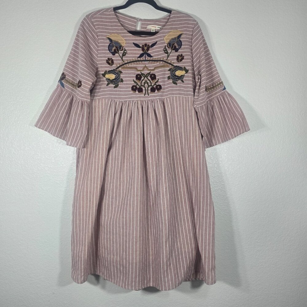 orange creek Dusty Pink Embroidered Stripe Boho Wedding Guest Dress